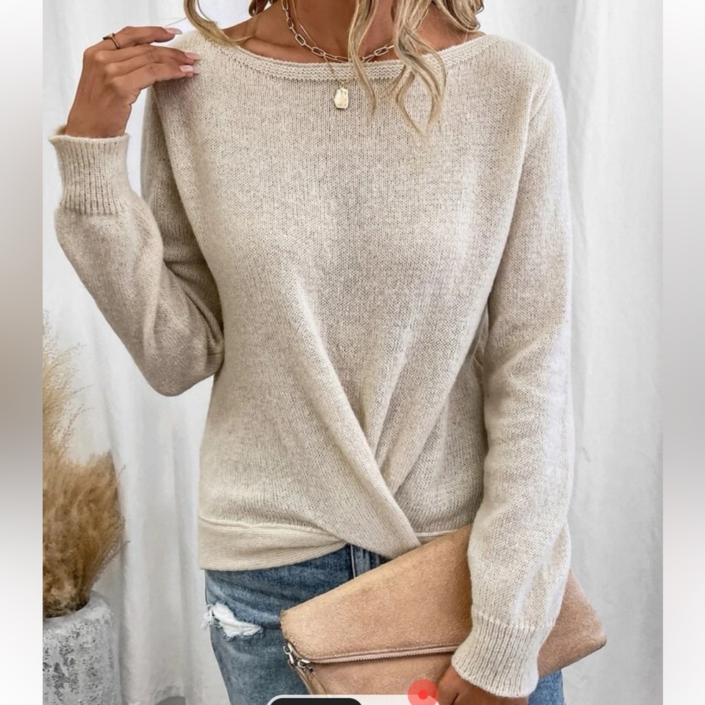 New Cream Boatneck Front Twist Sweater